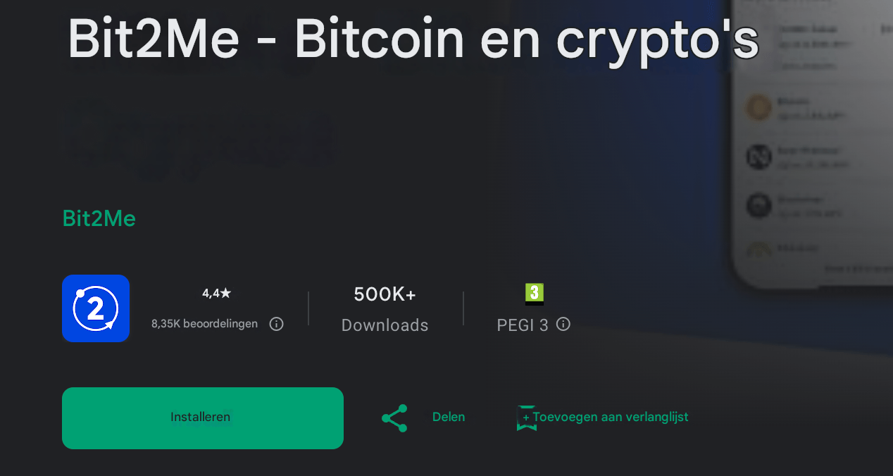 Bit2Me Google Play Store beoordeling
