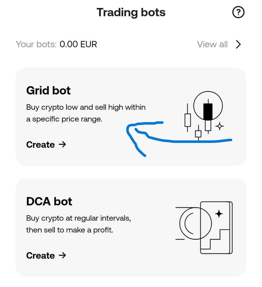 Voorbeeld van toegang tot de Grind Bot in de OKX app
